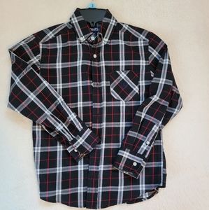 Long sleeved button down shirt.
